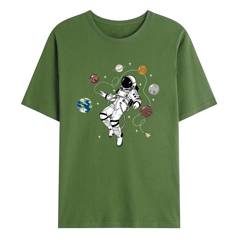 Boys Astronaut And Planet T-shirt Tee Top Short Sleeves Crew Neck