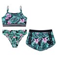 thumbnail image 3 of YONGHS Girls Swimsuits 3 Piece Tankini Bathing Suit Set Teen Print Bikini Swimwear with Swim Shorts Lily 10, 3 of 5