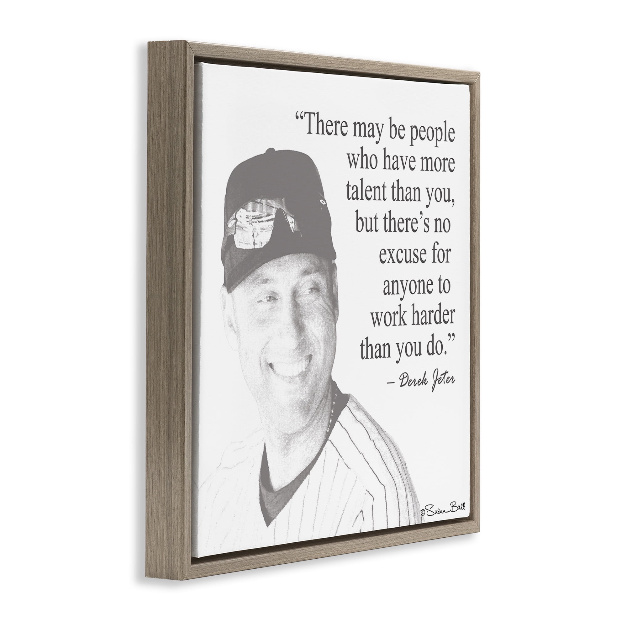 Stupell Industries Work Hard Derek Jeter Quote Inspirational Painting Brown Floater Framed Canvas Art Print Wall Art, 25 x 25