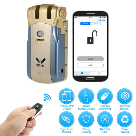 WAFU WF-018U Wireless Remote Control Lock Security Invisible Keyless Intelligent Lock Zinc Alloy Metal Smart Door Lock iOS Android APP Unlocking Smart Home Villa Office Access Control Security (Best File Lock App For Android)