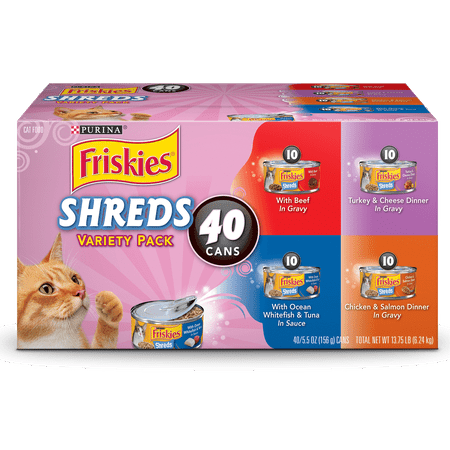 Friskies Wet Cat Food Variety Pack, Shreds Beef, Turkey, Whitefish, and Chicken & Salmon, 5.5 oz. cans, 40 (Best Bait For Whitefish)