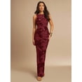 thumbnail image 4 of Burgundy 3D Floral Embroidered Sleeveless High Neck Fitted Maxi Dress, 4 of 7
