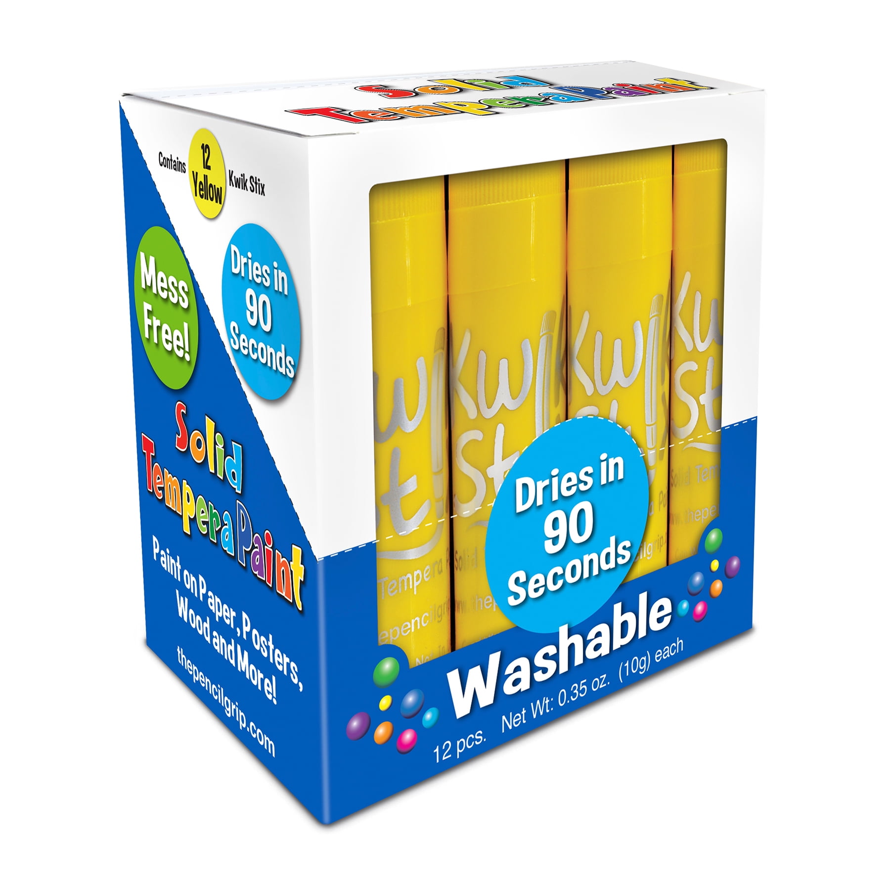 Kwik Stix Tempera Paint Sticks, Single Color Pack, Yellow, 12 per Pack, 2 Packs