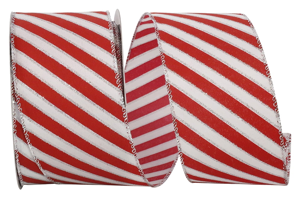 The Ribbon Roll - T90618W-695-40H, Striped Candy Cane Wired Edge Ribbon
