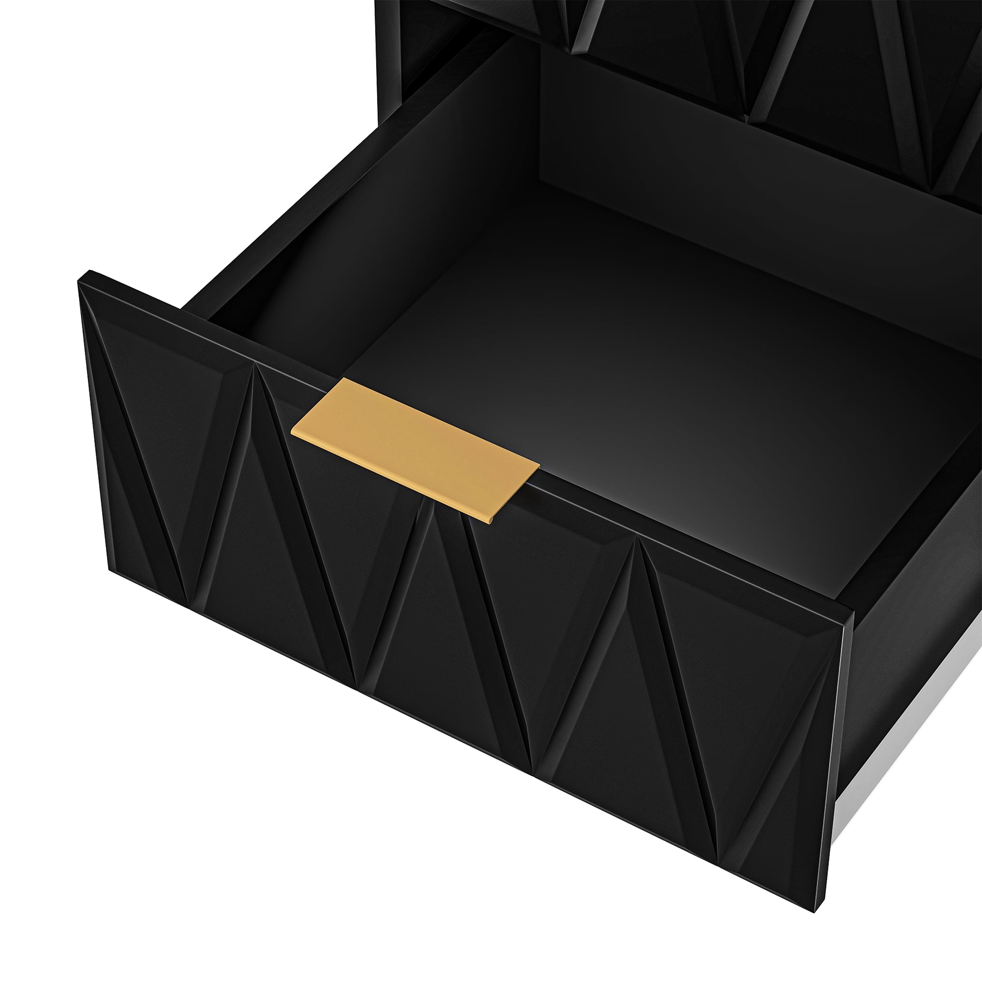 Yardi Yard Modern 2 Drawer Rectangle Accent Nightstand for Bedroom with Golden Metal Legs, Black Yardi Yard Modern 2 Drawer Rectangle Accent Nightstand for Bedroom with Golden Metal Legs, Black