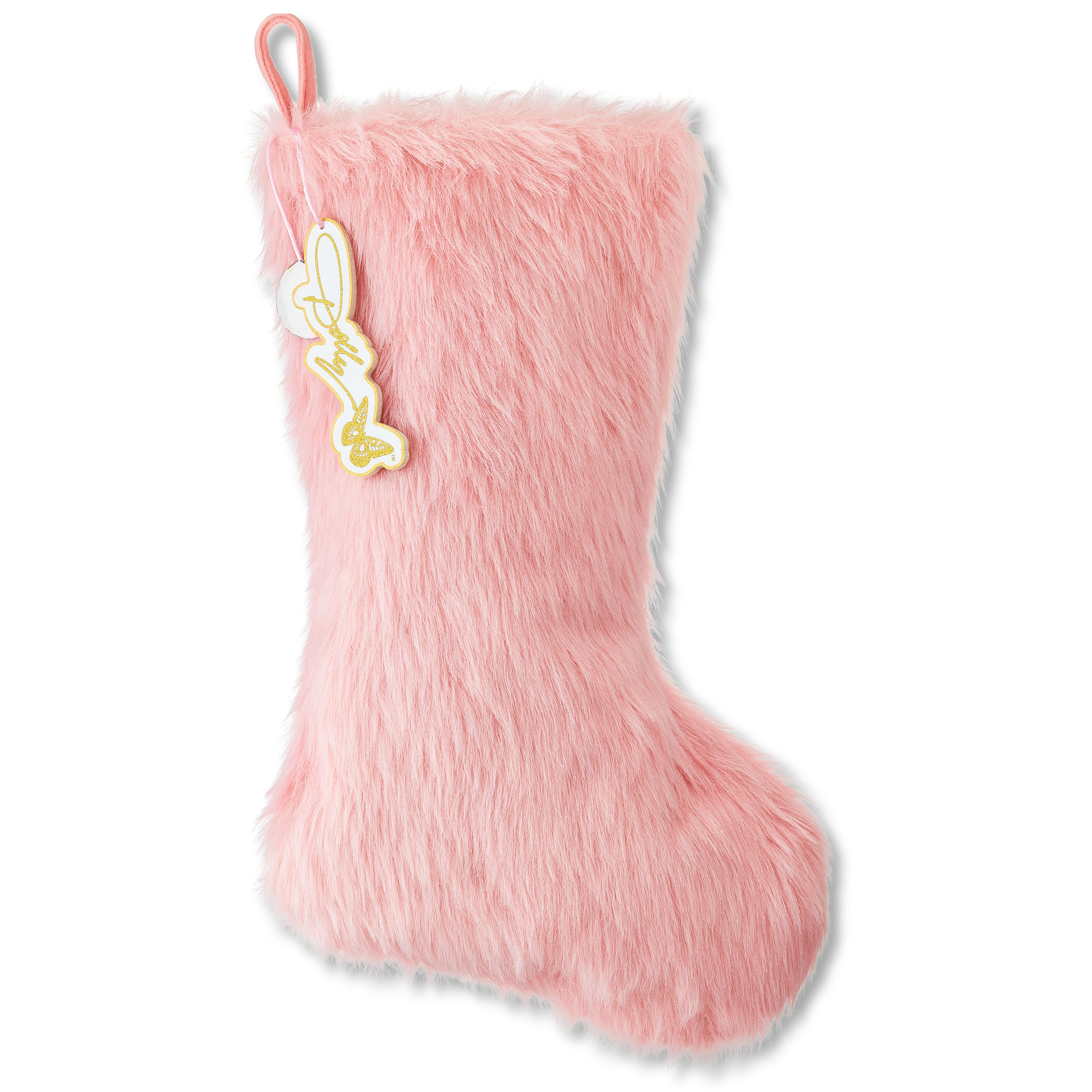 Dolly Parton 20 inch Pink Fur Christmas Stocking with Signature and Charm