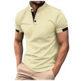 thumbnail image 1 of Camiseta informal de manga corta con patchwork para hombre, ideal para las vacaciones en la playa y el estilo urbano., 1 of 5