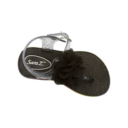 - Sara Z Toddler Girl's Jelly Thong Slingback Flat Sandal with Chiffon Blossom With Flower 11/12 Black