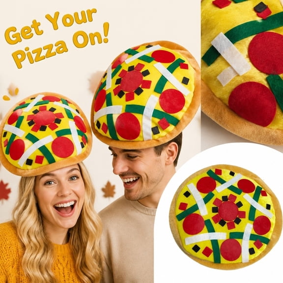 Funny Pizza Hat Men Women Fun Fast Food Party Pizza Cap Halloween Cosplay Carnival Christmas Party Role Play Costume Headwear Supplies Dress Up Hat Headgear Headpiece