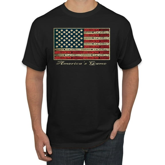 Wild Bobby, American Game Flag Baseball Bat, Sports, Men's Graphic Tees, Black, Small