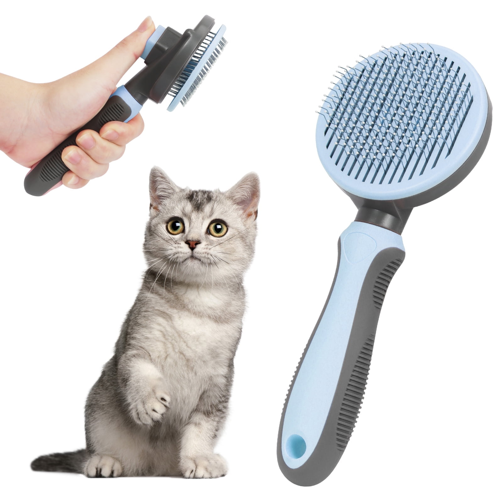 Pet Grooming Brush - Deshedding Tool for Dogs & Cats, Short/Long Hair - Indoor Cat Brush for Shedding, Gentle Cleaning Comb for Puppies & Kittens-Blue