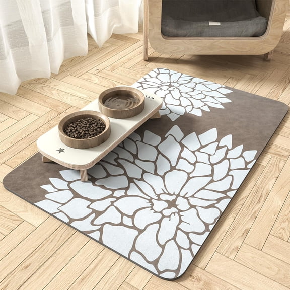MontVoo-Pet Feeding Mat-Absorbent Floral Cat&Dog Food Mat-Dog Mat for Food and Water Bowl-No Watermark Quick Dry Dog Water Dispenser Mat Pet Placemat-Pet Supplies & Accessories 1219 Brown