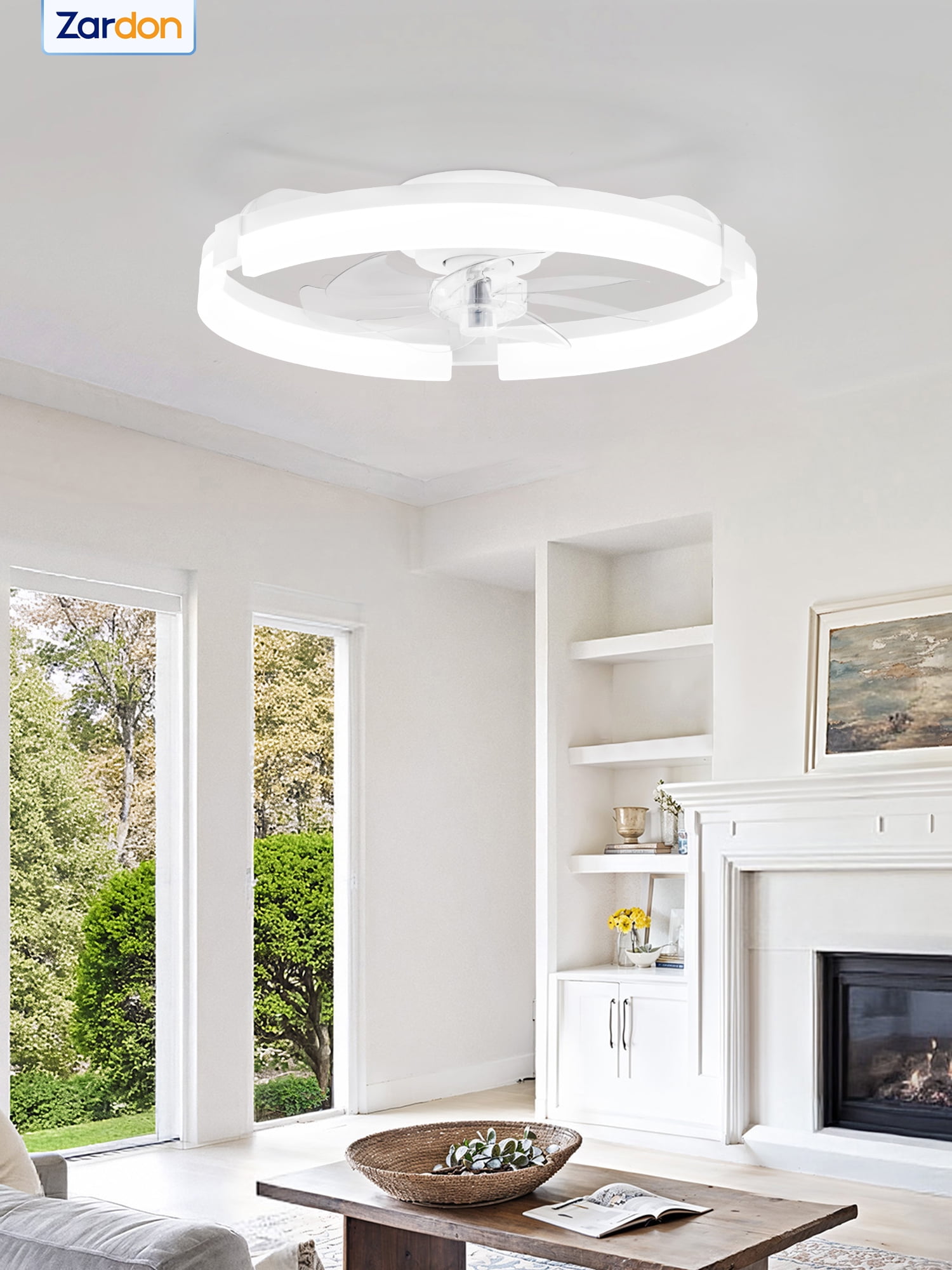 Zardon 20 inch Modern Ceiling Fan with Light and APP & Remote Control, Flush Mount Ceiling Fan, 6 Speeds, 3 Color Temperatures, Ultra Quiet DC Motor, for Bedroom, Living Room-White