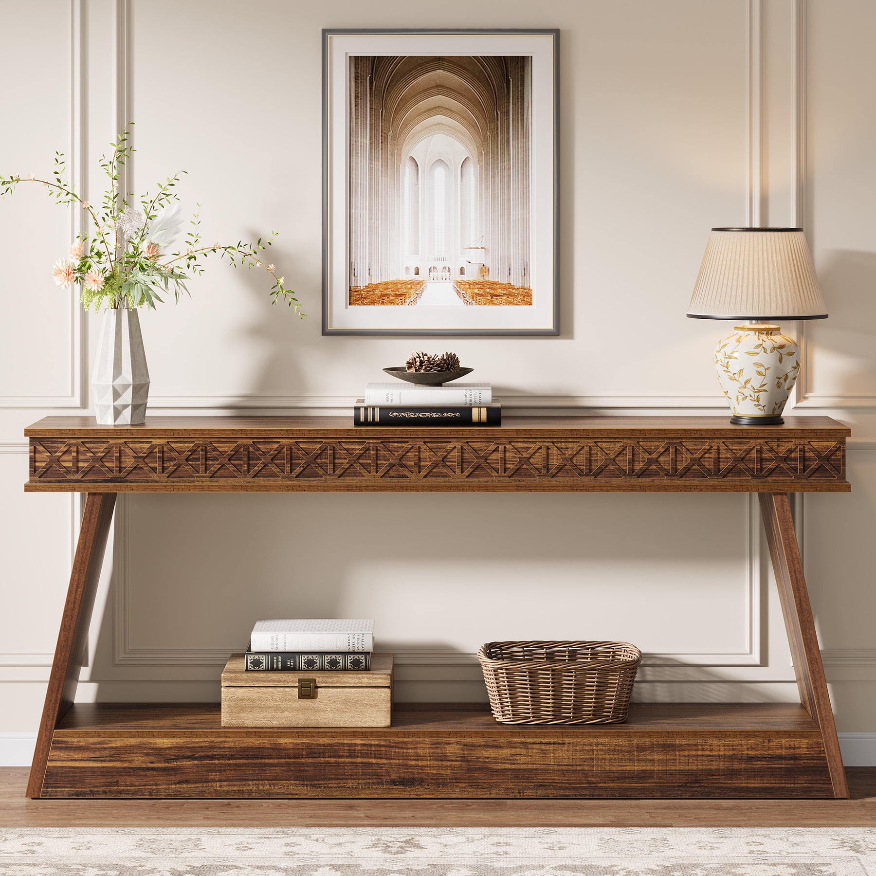 Tribesigns 70.87-Inch Entryway Table, Narrow Console Table with Storage, Dark Brown