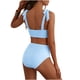 thumbnail image 4 of Trajes de baño para mujer, traje de baño de bikini de tirantes sin espalda de color liso para mujer, conjunto de bikini con bloques de color y hombros descubiertos, trajes de baño para mujer, trajes d, 4 of 6