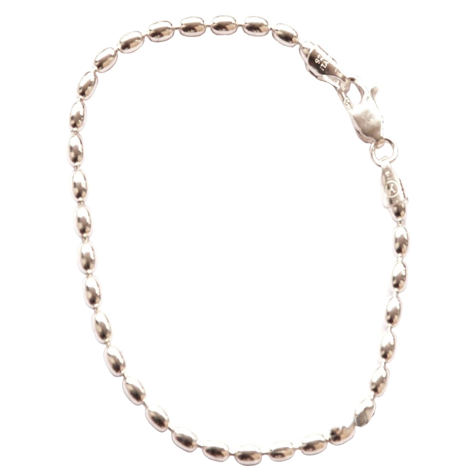 Solid 925 Sterling Silver Italian Oval Bead Rice Bead Chain Necklace or  Bracelet