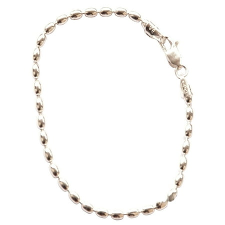 Sterling Silver Charleston Rice Bead Sy Bracelet 2 X 3mm Beads Sterling Silver Charleston Rice Bead Sy Bracelet 2 X 3mm Beads 230ga With Lobster Clasp