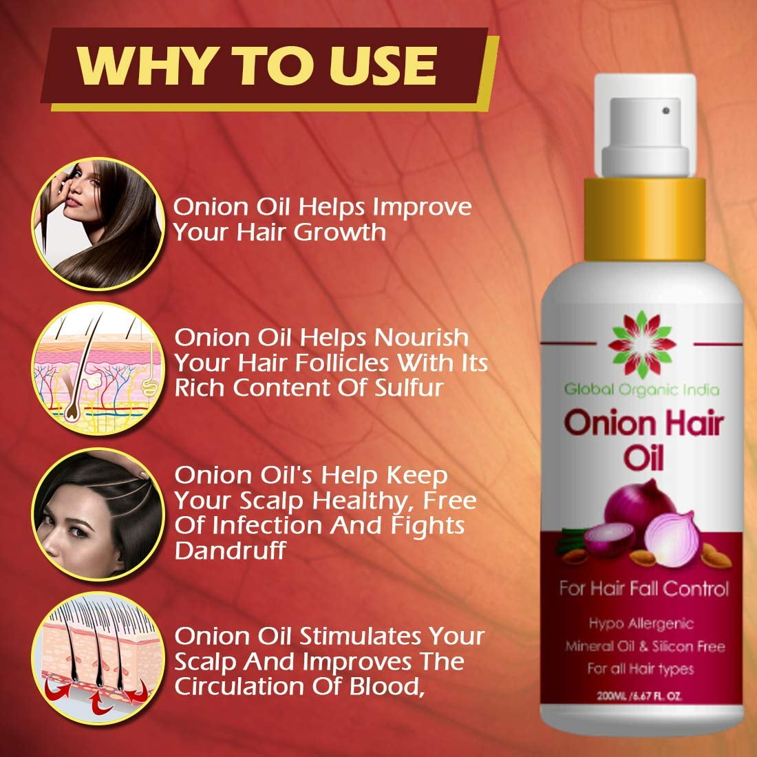 global organic india - onion oil with black seed oil in purest form very  effectively control hair loss, promotes hair growth 100% natural 200 ML -  Walmart.com