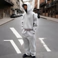 thumbnail image 2 of Zylarhe Male Casual Solid Two Piece Hooded Sports Suit Pocket Raglan Sleeve Hoodies Drawstring Pant Set Suit Jacket for Big Men, 2 of 6