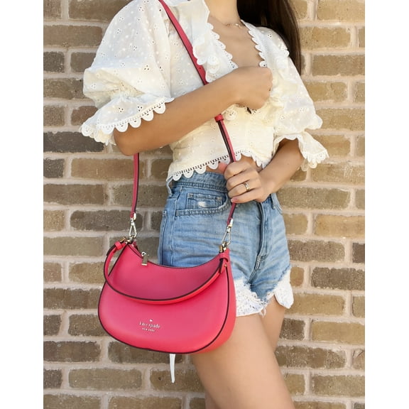 Kate Spade Staci Half Moon Small Shoulder Bag Crossbody Deep Water Pink