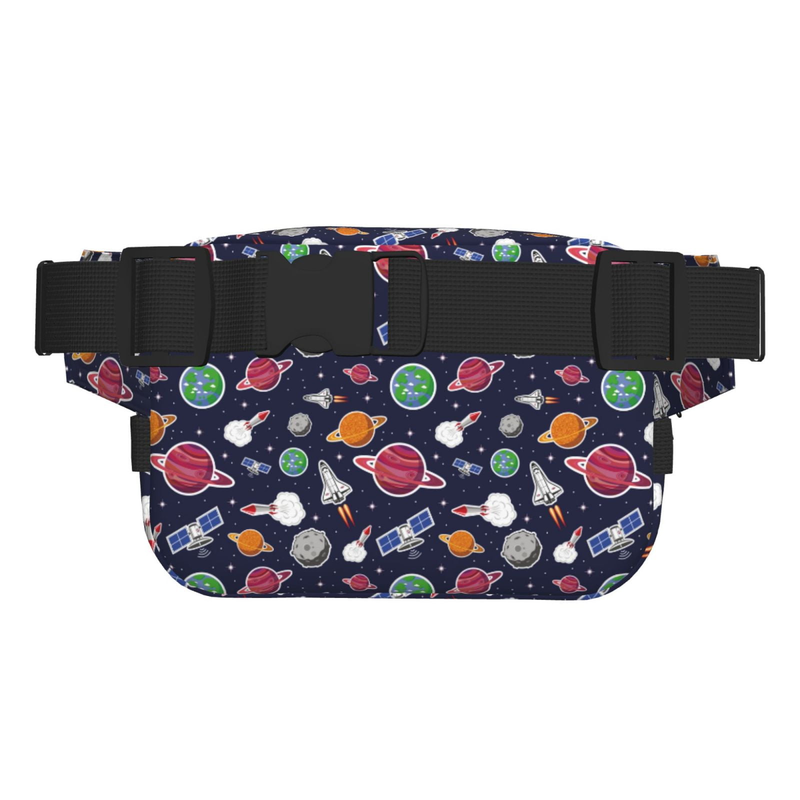 Picia Rocket Satellite Print Square Double-Layer Waist Bag Mini Adjustable Waist Belt Bag Exercise Running Travel Hiking