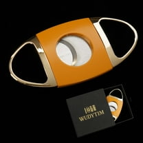 Stainless Steel Cigar Cutter with Leather Case,Double Blade for a Precise Perfect Cut(Golden Orange)