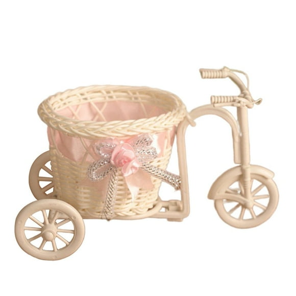 PENGXIANG Rattan Float Bicycle Small Tricycle Bicycle Flower Basket Shooting Props Home Decoration Crafts