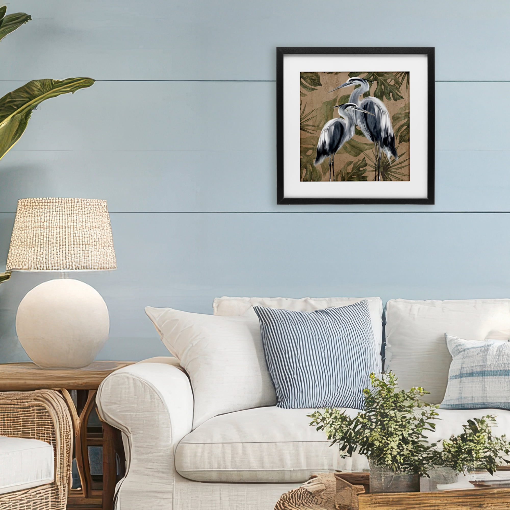 Stupell Industries Two Herons over Tropical Leaves Black Framed Print Under Glass, design by Kim Allen