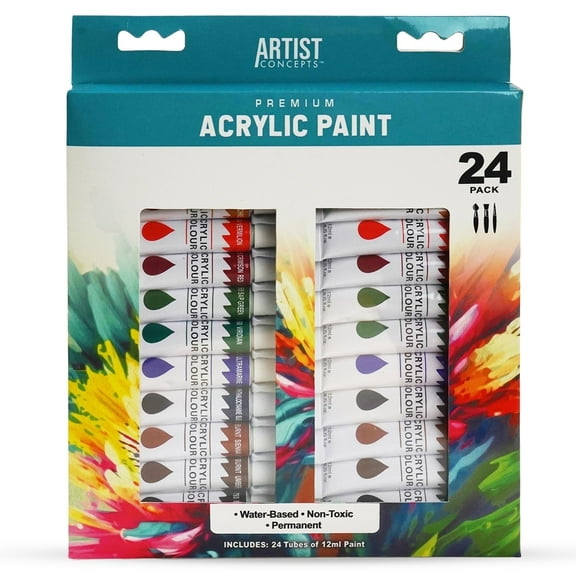 Artist Concepts Acrylic Paint Set Art Supplies Paint Tubes for Canvas and Arts and Crafts, 12 ml, 24 Pack