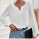 thumbnail image 4 of Blusas de manga larga para viaje de color sólido con cuello en V y encaje de satén para mujer Fridja  bvmnju3724, 4 of 9