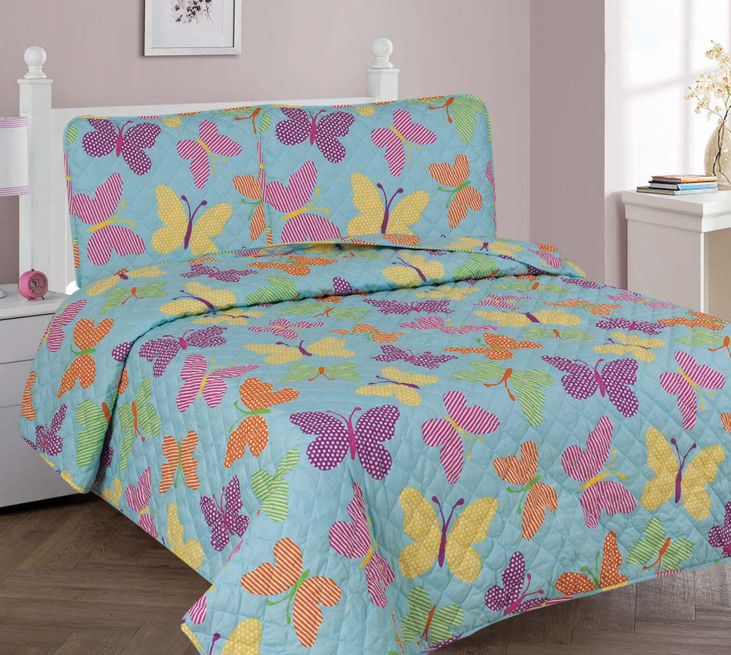 A72 Butterfly 2pcs Kids Quilt Bedspread Comforter Set Throw Blanket for Quilt 