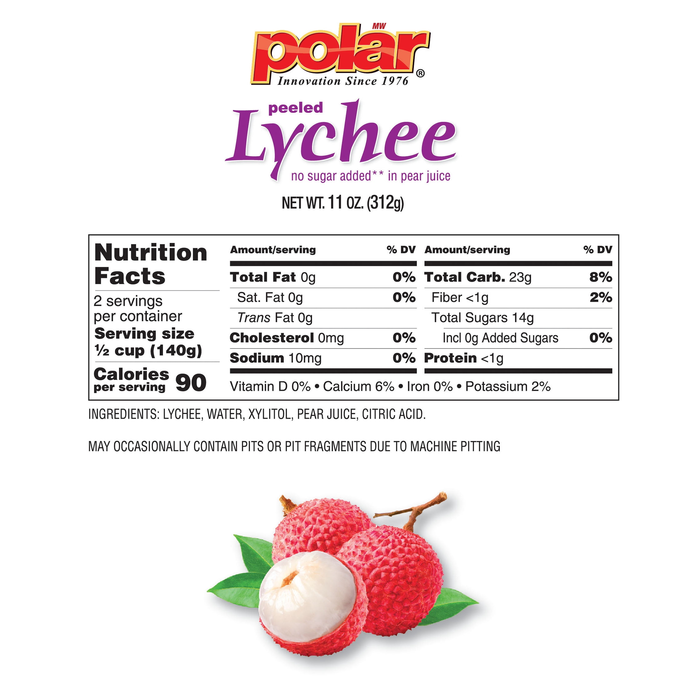 (4 pack) MW Polar Peeled Lychee No Sugar Added, 11 oz Can