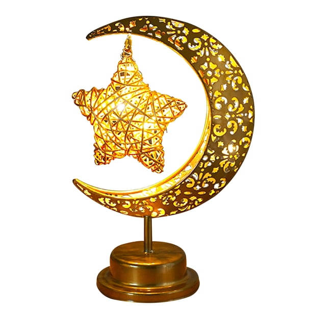 FLhrweasw Ramadan Lámparas Escritorio Regalos Hollow Moon Eid Mubarak Noche Decorativa (A)