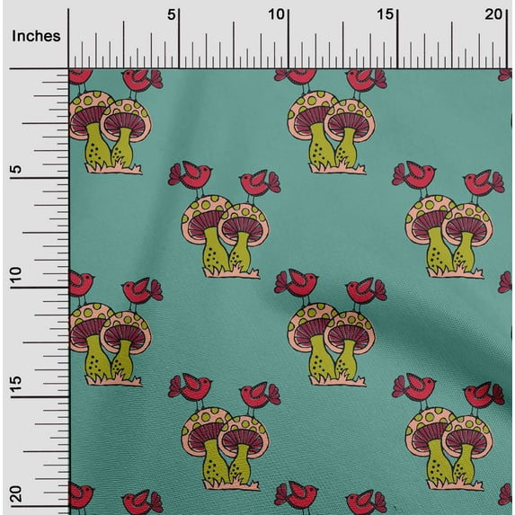 oneOone Viscose Chiffon Fabric Bird & Mushroom Block Fabric Prints By Yard 42 Inch Wide