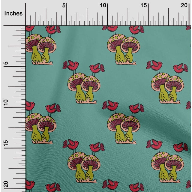 oneOone Cotton Flex Fabric Bird & Mushroom Block Printed Craft Fabric BTY 40 Inch Wide