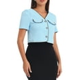 thumbnail image 4 of INSPIRE CHIC Women's Tweed Jacket Contrast Color Button Down Short Sleeve Work Office Blazer Light Blue M, 4 of 5