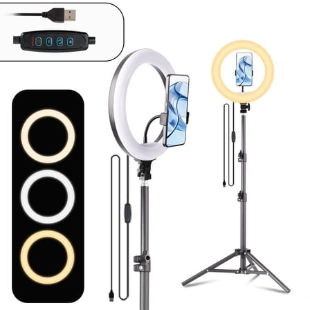 10" Ring Light w/43" Tripod & Phone Holder - 360° LED for Makeup/Live Stream/Photography, USB Powered