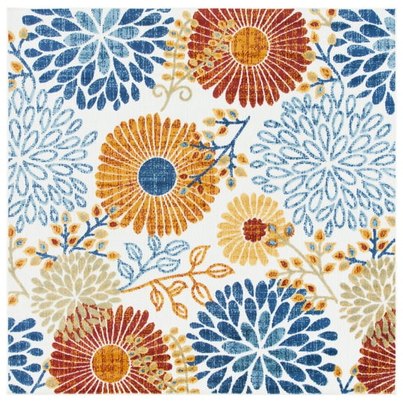 SAFAVIEH Cabana Garnet Floral Indoor/Outdoor Area Rug, Creme/Red, 6'7" x 6'7" Square