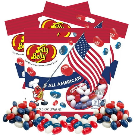Needzo All American Jelly Beans, Red White and Blue Candy, Packets of 3, 3.5 Ounces per Bag