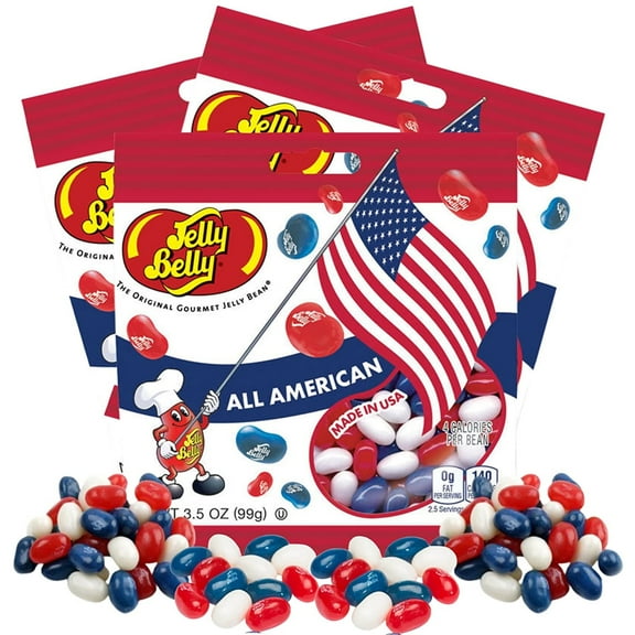 Needzo All American Jelly Beans, Red White and Blue Candy, Packets of 3, 3.5 Ounces per Bag