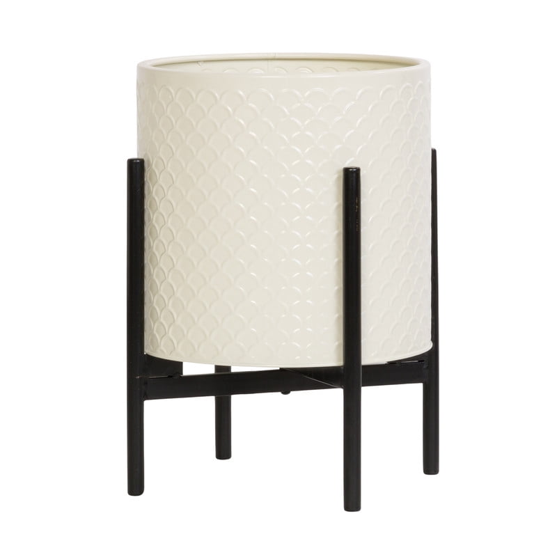 Modern Metal Planter Pot With 4-Leg Black Metal Base - Beige - 14.75"H x 11.75"W