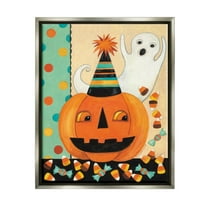 Vintage Halloween Candy Pattern Holiday Graphic Art Luster Gray Framed Art Print Wall Art