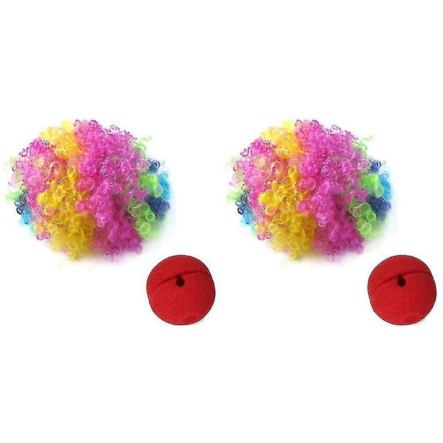2 narices de payaso de espuma roja + pelucas de payaso multicolores compatibles con disfraces