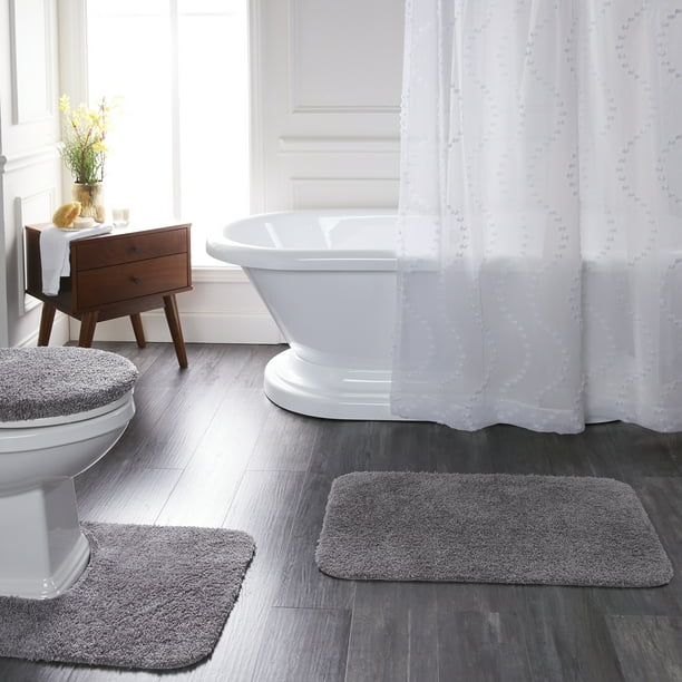 Mainstays Basic 3 Piece Bath Rug Set, Light Gray, 19.5" x 32", Contour