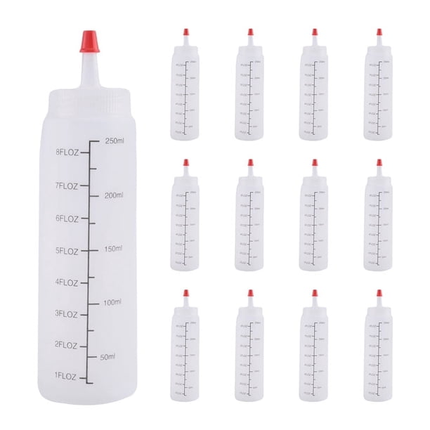 Paquete de 12 8 Onzas Condimento para Apretar con Tapa Punta Roja - Botella PláStico Duradera Salsa Tomate, Salsas, Jarabe