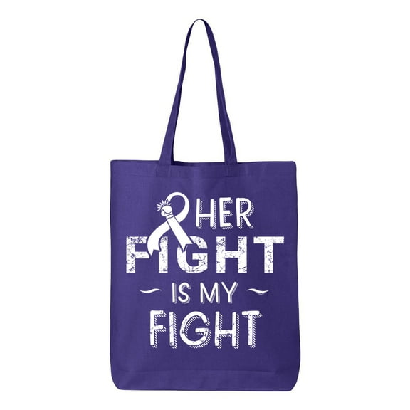 Tote Bag "In This Family No One Fights Alone" Survivor Support Eco Cotton Reusable Bag Purple 6oz