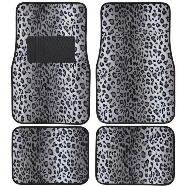 BDK Leopard Car Floor Mats, Animal Prints Mat, 4 Pieces, Gray