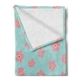 thumbnail image 2 of Floral Soft Flannel Fleece Blanket, Scattered Rain Drops and Cherry Blossom Flowers on Aquatic Background, Cozy Plush for Indoor and Outdoor Use, 70" x 90", Seafoam Pink Pale Orange, by Ambesonne, 2 of 5