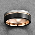 thumbnail image 3 of 8mm Rose Gold Groove Tungsten Rings for Men Women Two/Three-Tone Wedding Bands Black Brushed Finish Comfort Fit Size 6-15, 3 of 6
