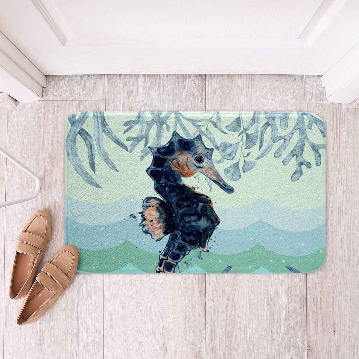 Seahorse Microfiber Bathroom Rugs Ocean Creature Themed Non Slip Bath